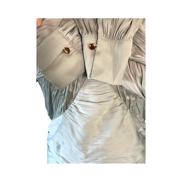 Anthropologie Backless Mint Green Ruched Blouse Women's Size M Elegant Satin Top - Picture 13 of 13